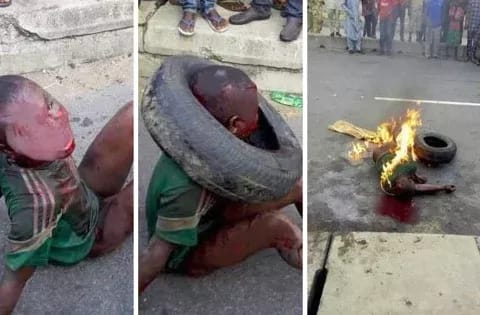 Barbarism!7-year-old boy beaten,burnt to death by a mob for attempting to steal garri from a shop